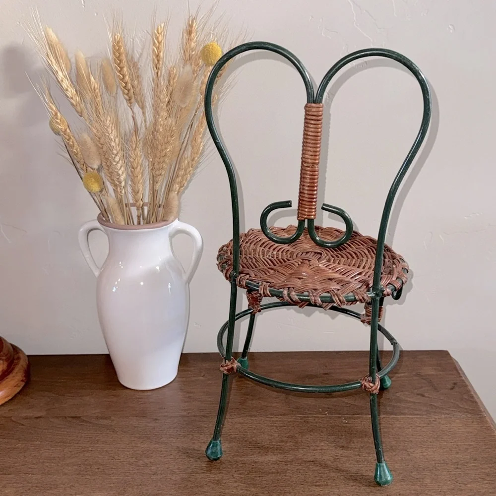 Wicker and Metal Ice Cream Parlor Doll Sized Cafe Bistro Chair Cottage Decor